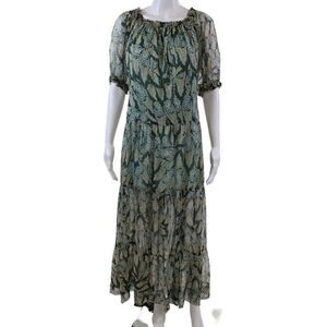 Dhela Womens Silk Geometric Off The Shoulder Casual Midi Dress Green Size 6
